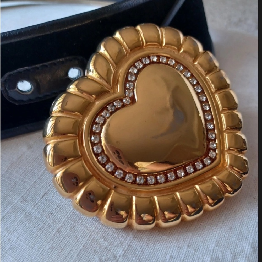 Escada Gold Heart Brooch with Crystals